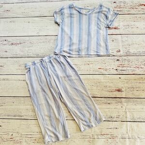 Womens Striped Blue and White Pajama Set